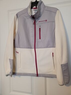 Free Country Two-Tone Fleece Jacket in Gray, Cream & Magenta Fuschia Pink TrimXL